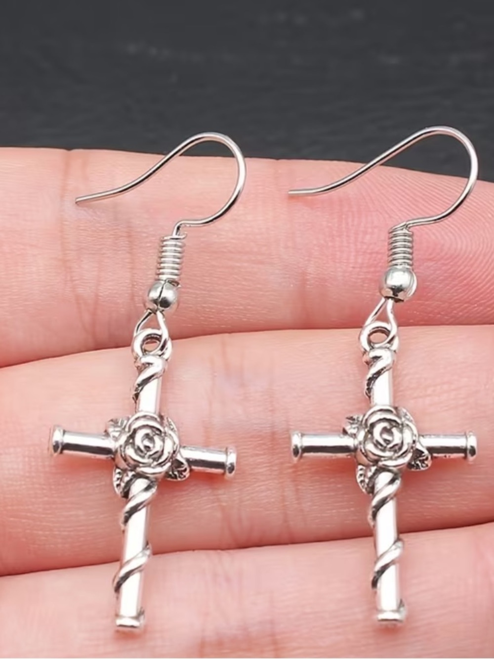 Floral Vintage Style Cross Earrings